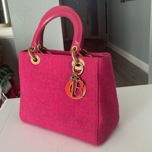 EUC Christian Dior tweed cannage lady Dior - medium size - pink tweed